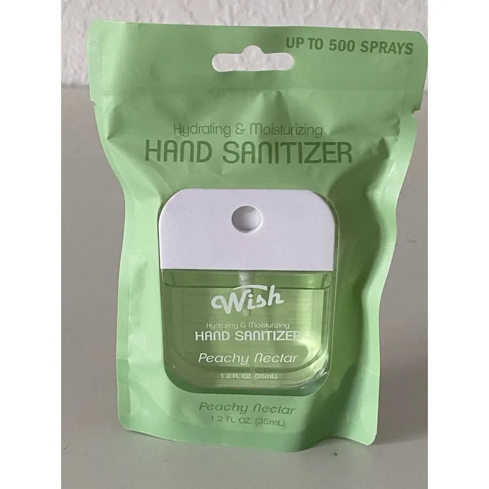 Wish Scented Hand Sanitizer Spray 1.2 Fl Green Peachy Nectar Hydrating NEW